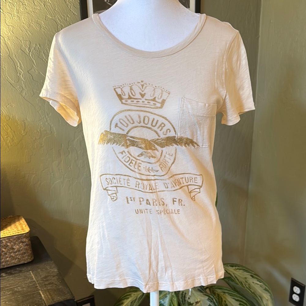 J. Crew Cream Short Sleeve Graphic Tee with Gold Print